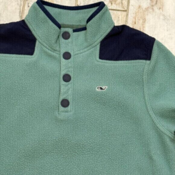 Vineyard Vines kids youth medium green/navy 1/4 snap fleece Shep pullover - Picture 3 of 5